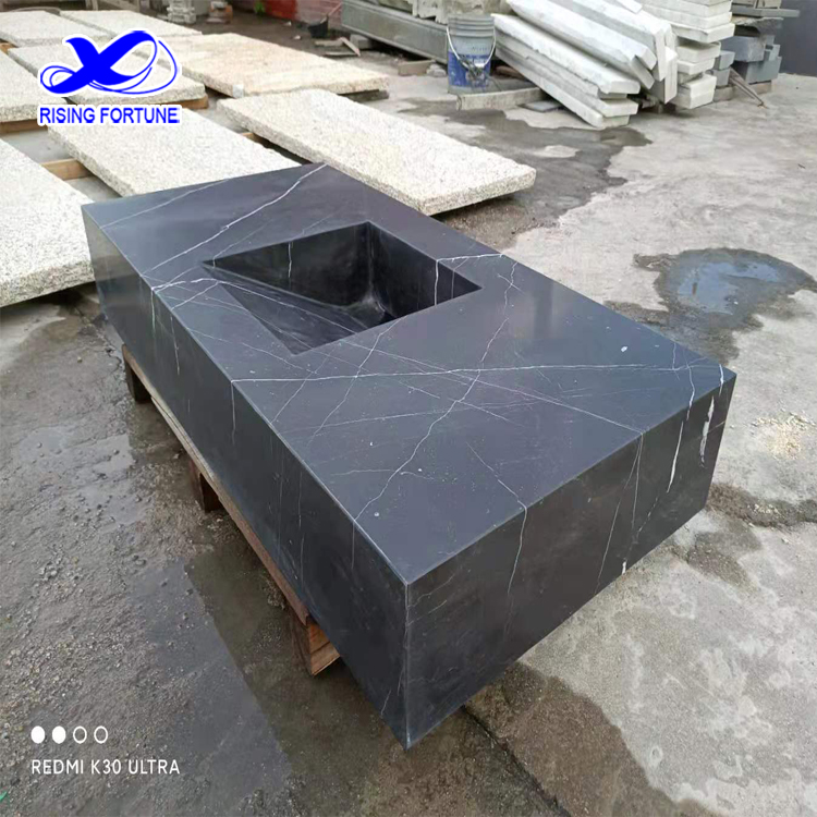 nero marquina marble one piece vanity top with integrated sink