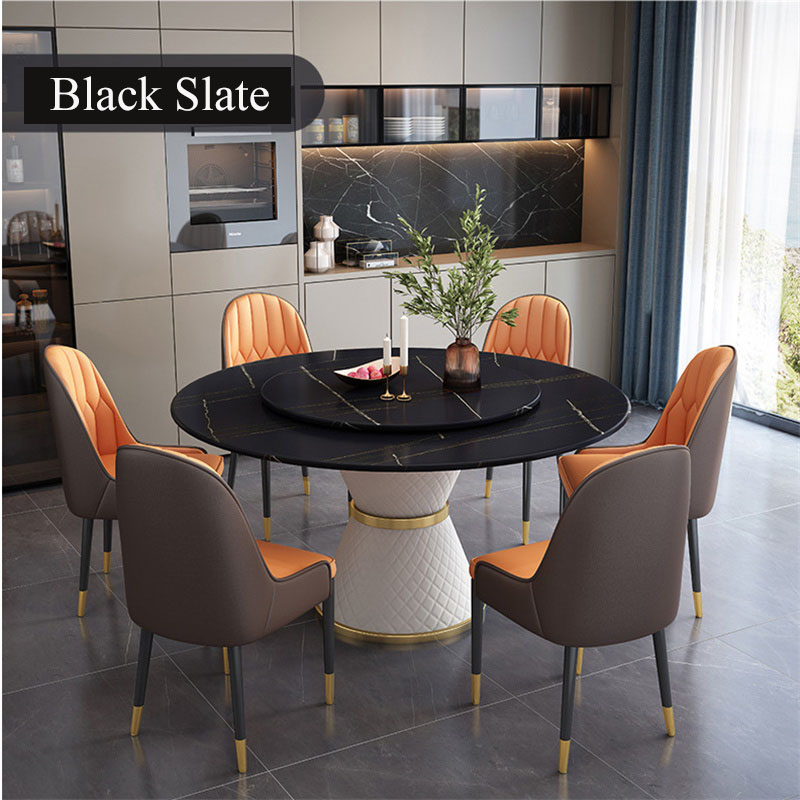 table de salle à manger en pierre frittée noire avec 6 places