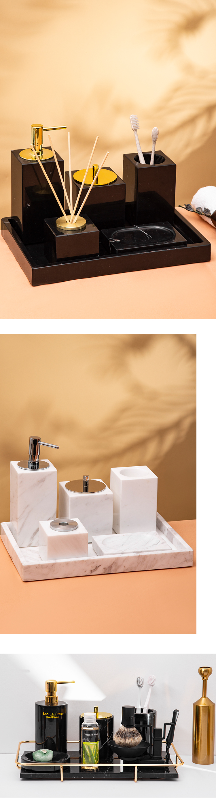 accessoires de salle de bain modernes en résine aspect marbre
