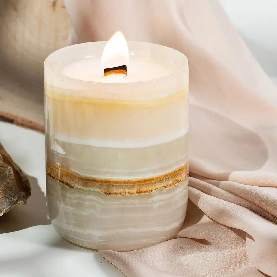 pots de bougies en onyx de luxe en marbre de pierre