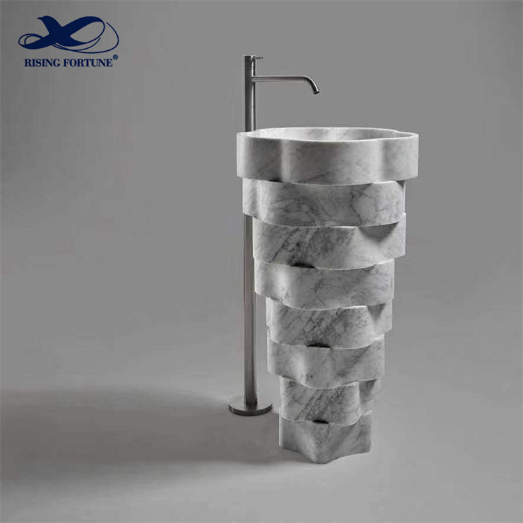 carrara white marble pedestal basin