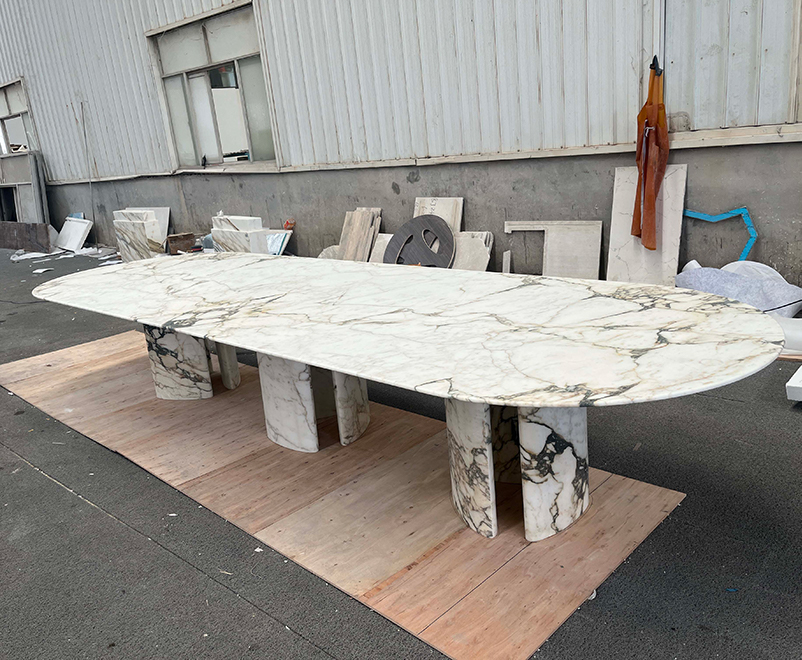 Calacatta Viola marble oval dining table