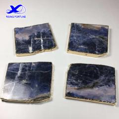 Unique blue stone square coasters with gold trim
