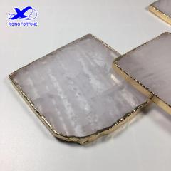 8-10cm square white crystal coasters with gold trim