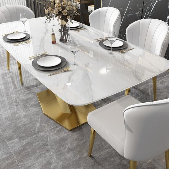 Ensemble de table à manger en dalle de pierre frittée rectangle carré artificiel personnalisé minimaliste italien
