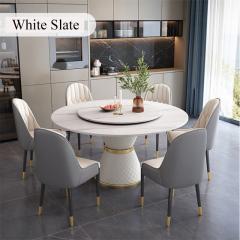 Luxury Marble Dining Table Set Stone Round Retractable Dining Table