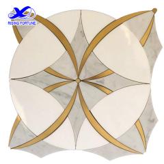 Super Lux White Marble With Brass Inlay Flooring