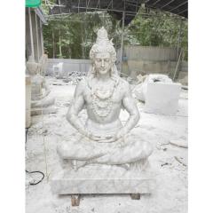 Hand carved white marble hindu lord meditating Adiyogi Shiva statue