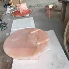 Round Pink Onyx Transparent Coffee Table and Side Table