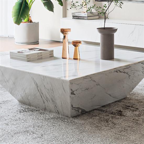 
     Table basse en marbre blanc trapézoïdal en pierre naturelle
    