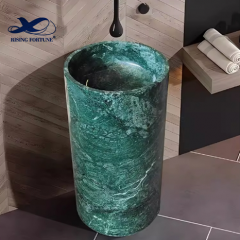 RF Free Standing Natural White Green Marble Stone Pedestal Washbasin Stone Basin