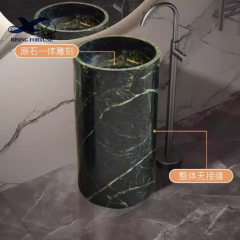 RF Luxury Round Circular Wash Basins And Sinks Natural Green Marble Hand Wash Basin With Pedestal Freestanding Wash Basin Sink