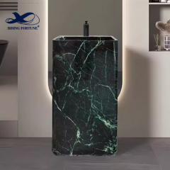 RF Luxury Round Circular Wash Basins And Sinks Natural Green Marble Hand Wash Basin With Pedestal Freestanding Wash Basin Sink