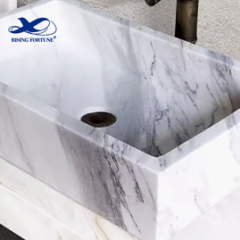 RF Luxury decorative white marble wash basin rectangular sink with tap hole for sale