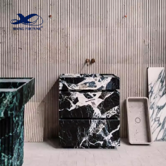 RF Modern Stone Furniture Calacatta Viola Marble Wood Vanity Sink Wash Basin Bathroom Vanities Cabinet