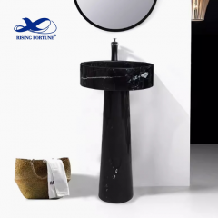 RF factory wholesale customizable Fluted marble sink bathroom black marble pedestal basin washing sink for bathroom
