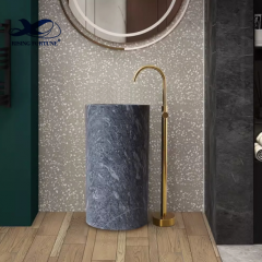 Natural marble integrated column basin bathroom balcony floor-standing wash basin villa courtyard stone wash basin