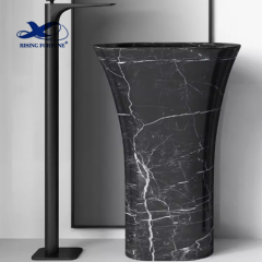 Natural marble integrated column basin bathroom balcony floor-standing wash basin villa courtyard stone wash basin