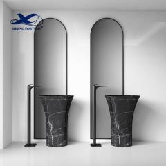 Natural marble integrated column basin bathroom balcony floor-standing wash basin villa courtyard stone wash basin