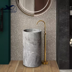 Natural marble integrated column basin bathroom balcony floor-standing wash basin villa courtyard stone wash basin