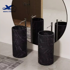 RF Factory wholesale Bathroom Sink solid surface Vanity Sinks Black Marble Stone Freestanding Wash Basins Pedestal Toilet Sink