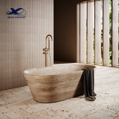Bathroom Bathtub Travertine Stone Hot Sale Freestanding Yellow Modern Outdoor Wooden Nordic Bath HR Stone Bathtub