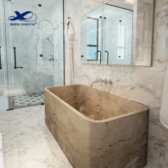 Bathroom Bathtub Travertine Stone Hot Sale Freestanding Yellow Modern Outdoor Wooden Nordic Bath HR Stone Bathtub