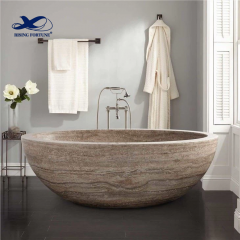 Bathroom Bathtub Travertine Stone Hot Sale Freestanding Yellow Modern Outdoor Wooden Nordic Bath HR Stone Bathtub
