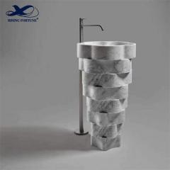 Carrara Marble Washing Hand Basin Polished Pedestal Sink for Bathroom