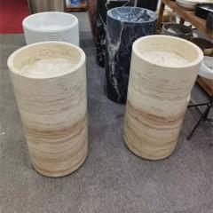 Wholesale Price Beige Travertine Pedestal Basin Freestanding Washing Sink