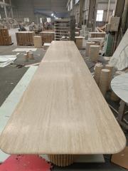 660cm Big Rectangle Beige Travertine Dining Table For Villa