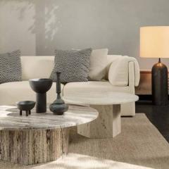 Customized Roman Travertine Silver Fosse Stone Plinth Round Coffee Table