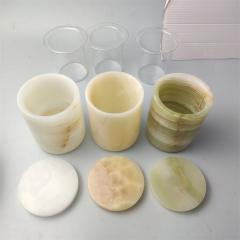 Refillable Logo Wholesale Onyx Marble Candle Jar Holder  With Lid And Glass Insider