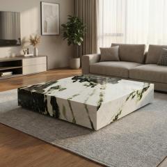 Green rectangle marble coffee table