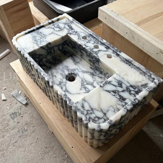 Évier de salle de bain en marbre strié Calacatta Viola luxueux RF Marble & Home