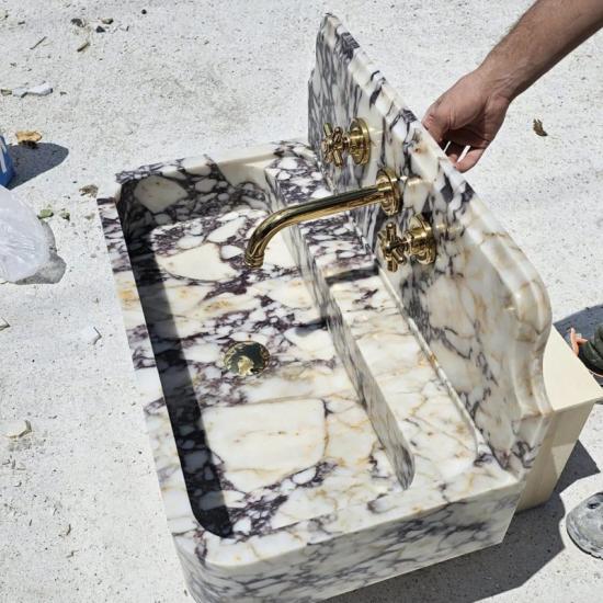 RF Marble & Home Luxueux vasque de salle de bain en marbre Calacatta Viola cannelée