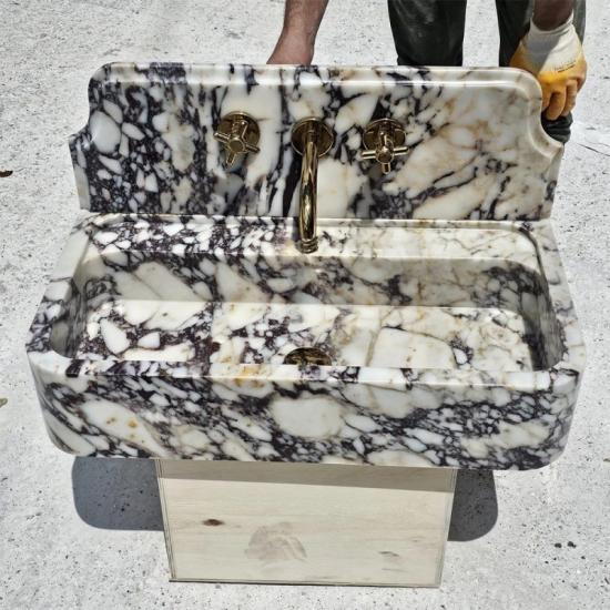 RF Marble & Home Luxueux vasque de salle de bain en marbre Calacatta Viola cannelée