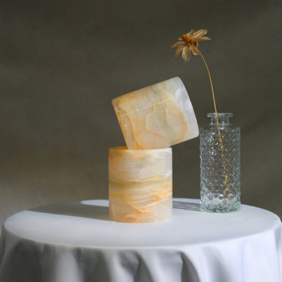 RF-Bougeoirs en marbre onyx naturel | Pots à bougie parfumée en pierre de luxe