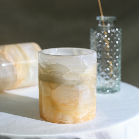 RF-Bougeoirs en marbre onyx naturel | Pots à bougie parfumée en pierre de luxe