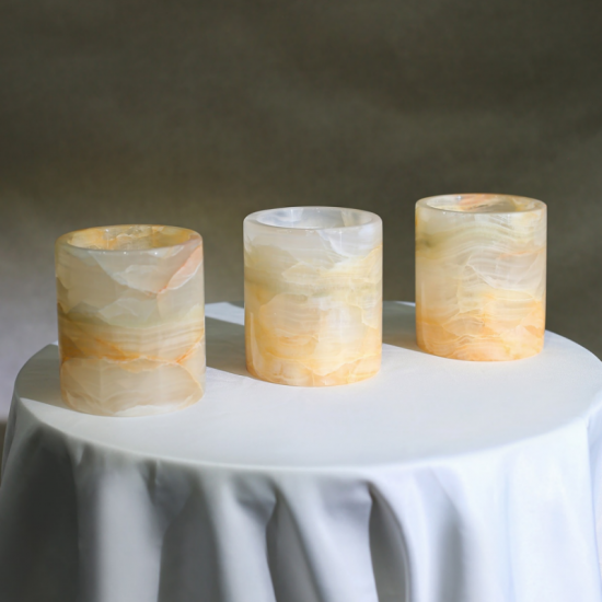 RF-Bougeoirs en marbre onyx naturel | Pots à bougie parfumée en pierre de luxe