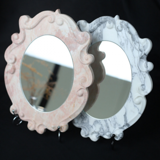 RF-Miroir de maquillage à LED de luxe en marbre et onyx pour décoration de coiffeuse de salle de bains