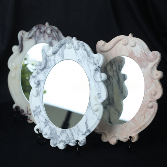 RF-Miroir de maquillage à LED de luxe en marbre et onyx pour décoration de coiffeuse de salle de bains