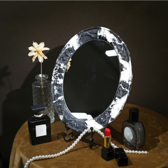 RF-Miroir de coiffeuse à LED en onyx naturel | Miroir de maquillage en marbre pour salle de bains Airbnb