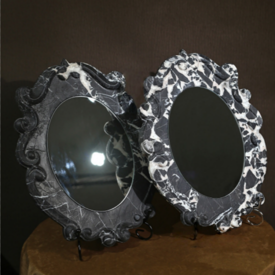RF-Miroir de maquillage à LED de luxe en marbre et onyx pour décoration de coiffeuse de salle de bains
