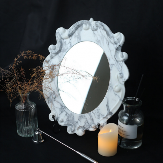 RF-Miroir de maquillage à LED de luxe en marbre et onyx pour décoration de coiffeuse de salle de bains