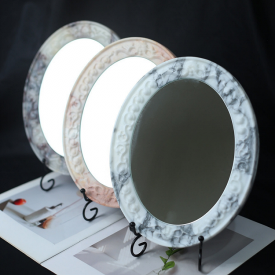 RF-Miroir de coiffeuse à LED en onyx naturel | Miroir de maquillage en marbre pour salle de bains Airbnb