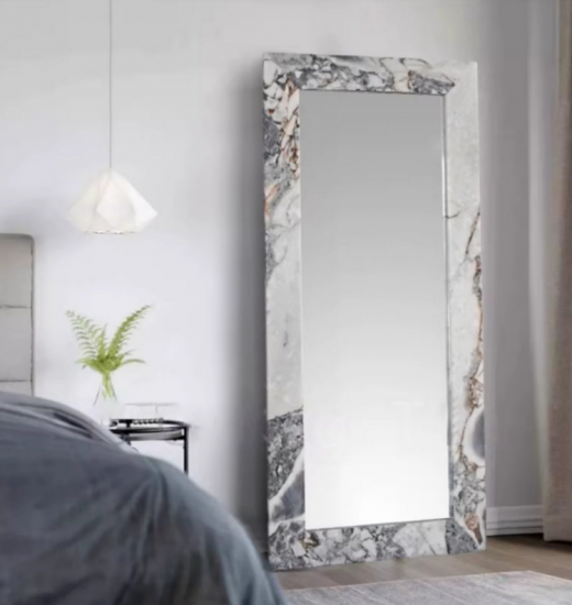 RF-Miroir en pied irrégulier de luxe en onyx et marbre pour décoration d'intérieur