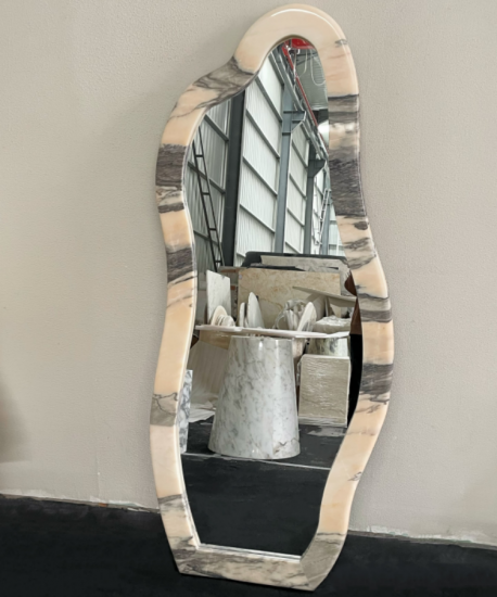 RF-Miroir mural ou à poser sur pied avec cadre en pierre, formes multiples irrégulières et rectangulaires