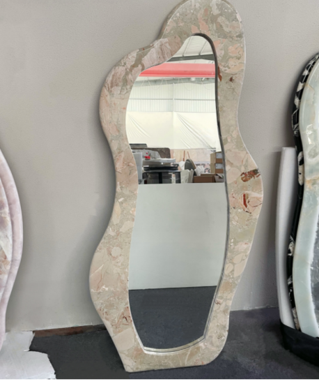 RF-Miroir mural ou à poser sur pied avec cadre en pierre, formes multiples irrégulières et rectangulaires