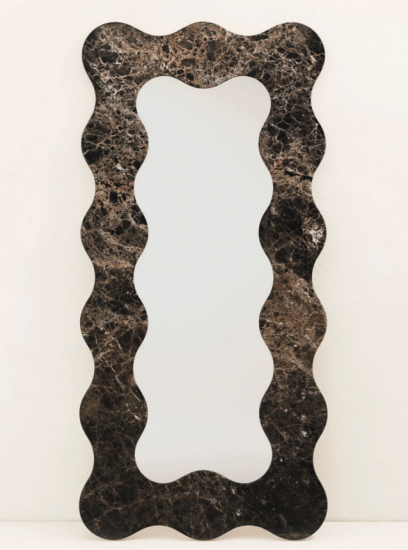RF-Wavy Miroir sur pied en marbre naturel, miroir corporel entier rétro français à vagues pour la décoration intérieure